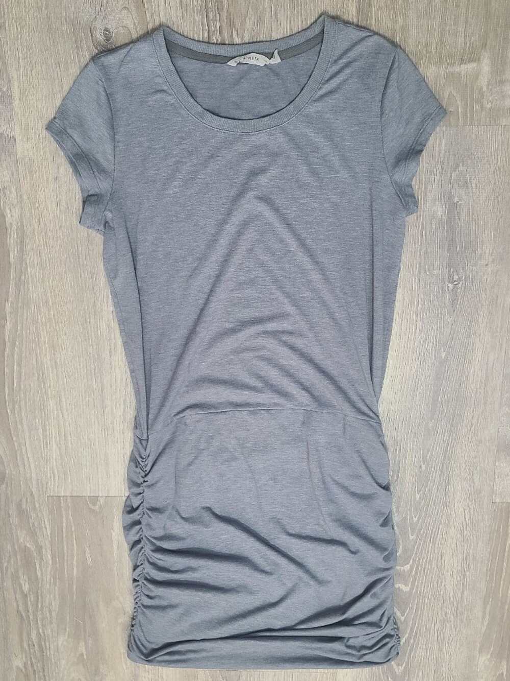 Athleta Topanga Ruched Side Short Sleeve Tee Bodycon Midi Dress Gray - Sz Medium